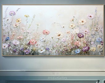3D Floral Oil Painting on Canvas Textured Wildflower Field Wall Art ...
