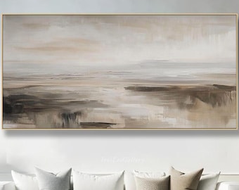 Minimalist Abstract Landscape Textured Painting On Canvas Large Neutral Earthy Tones Art Contemporary Livingroom Horizontal Decor Modern Art