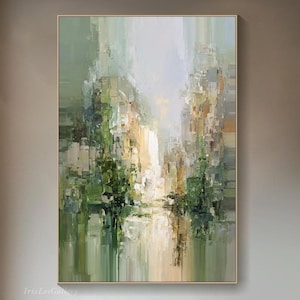 Abstrakte Landschaft Ölgemälde auf Leinwand Grün Beige strukturierte Wandkunst moderne Natur Wandkunst handgemalte Original Wanddekor