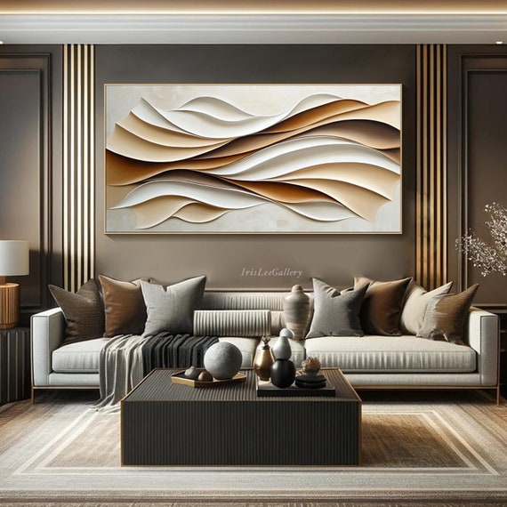 3D Minimalist Abstract Wood Decor Large Textured Wave Wall Art Wabi-Sabi Wall Art Living Room Wall Decor Beige White Neutral Tones Wall Art