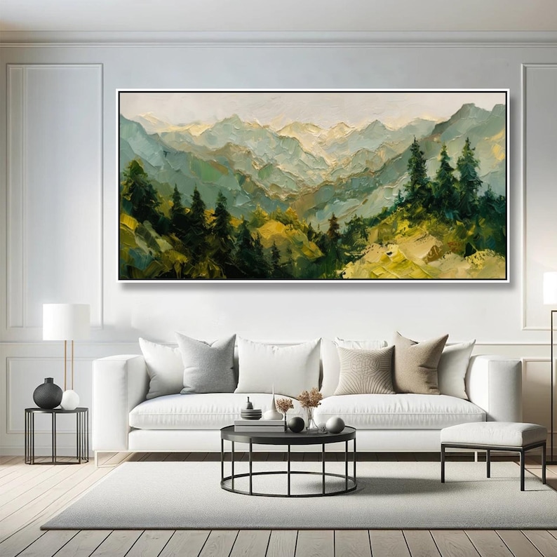 Mountain Textured Wall Art Forest Landscape Oil Painting on Canvas ...