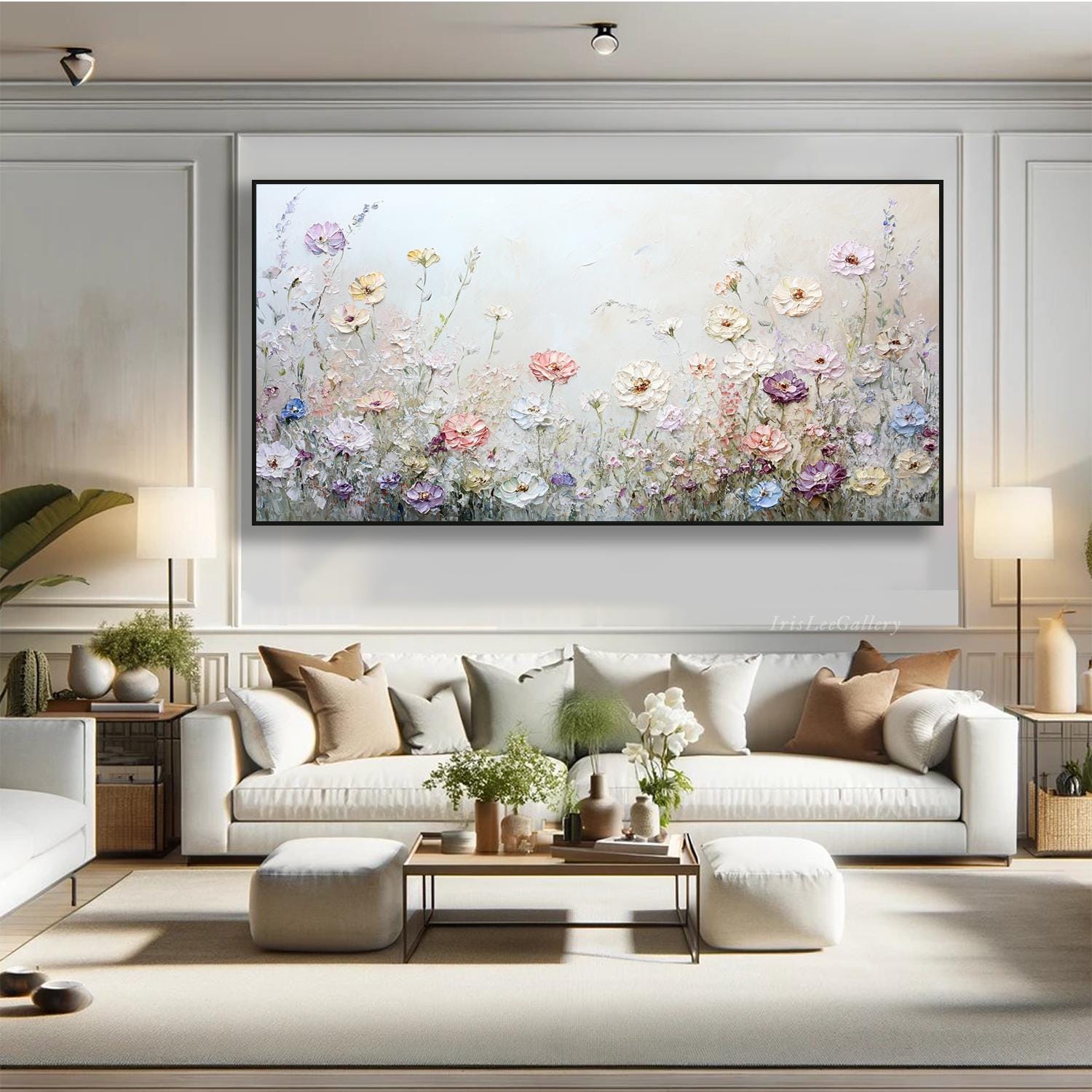 3D Floral Oil Painting on Canvas Textured Wildflower Field Wall Art ...