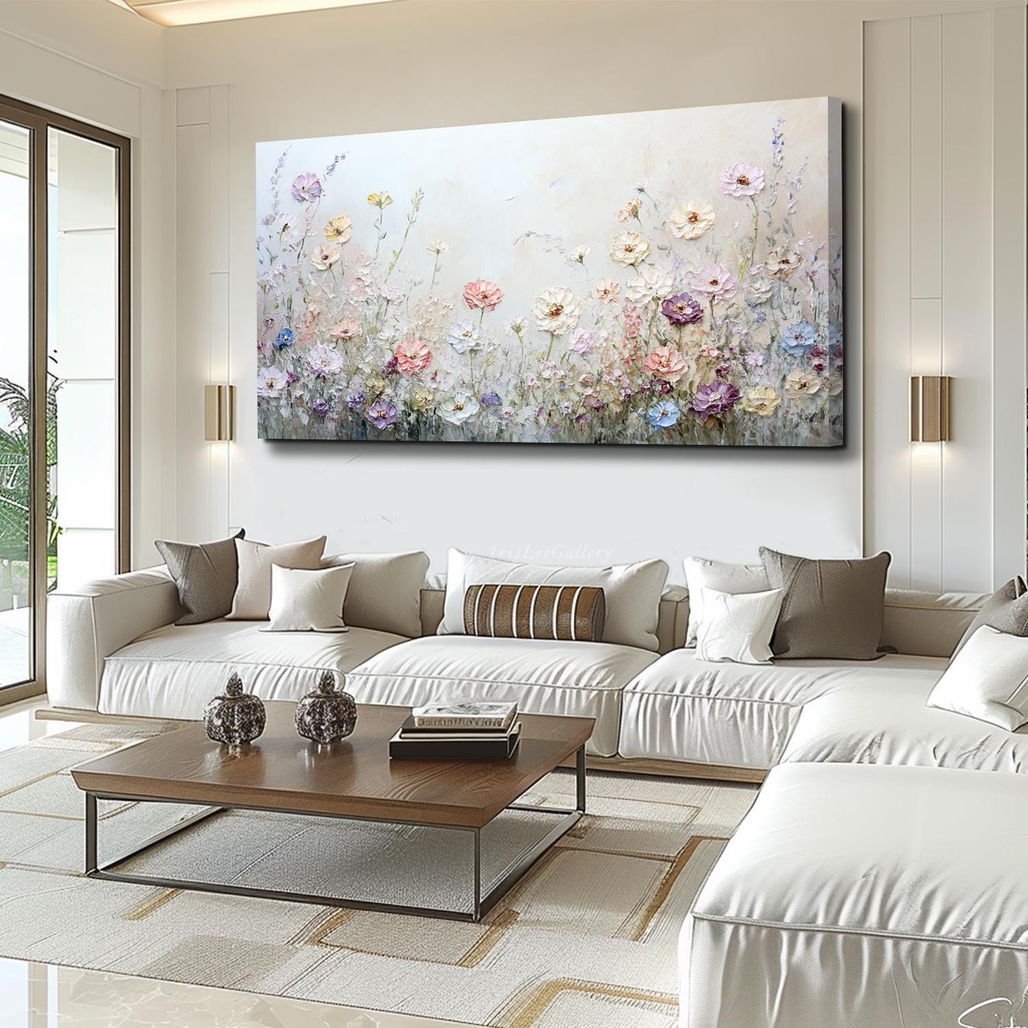 3D Floral Oil Painting on Canvas Textured Wildflower Field Wall Art ...