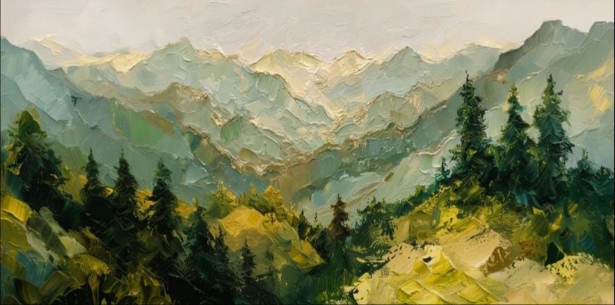 Mountain Textured Wall Art Forest Landscape Oil Painting on Canvas ...
