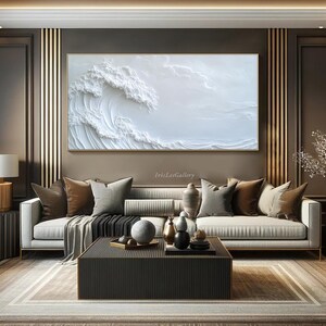 3D White Minimalist Beach Painting Textured Wall Art Ocean Wave ...