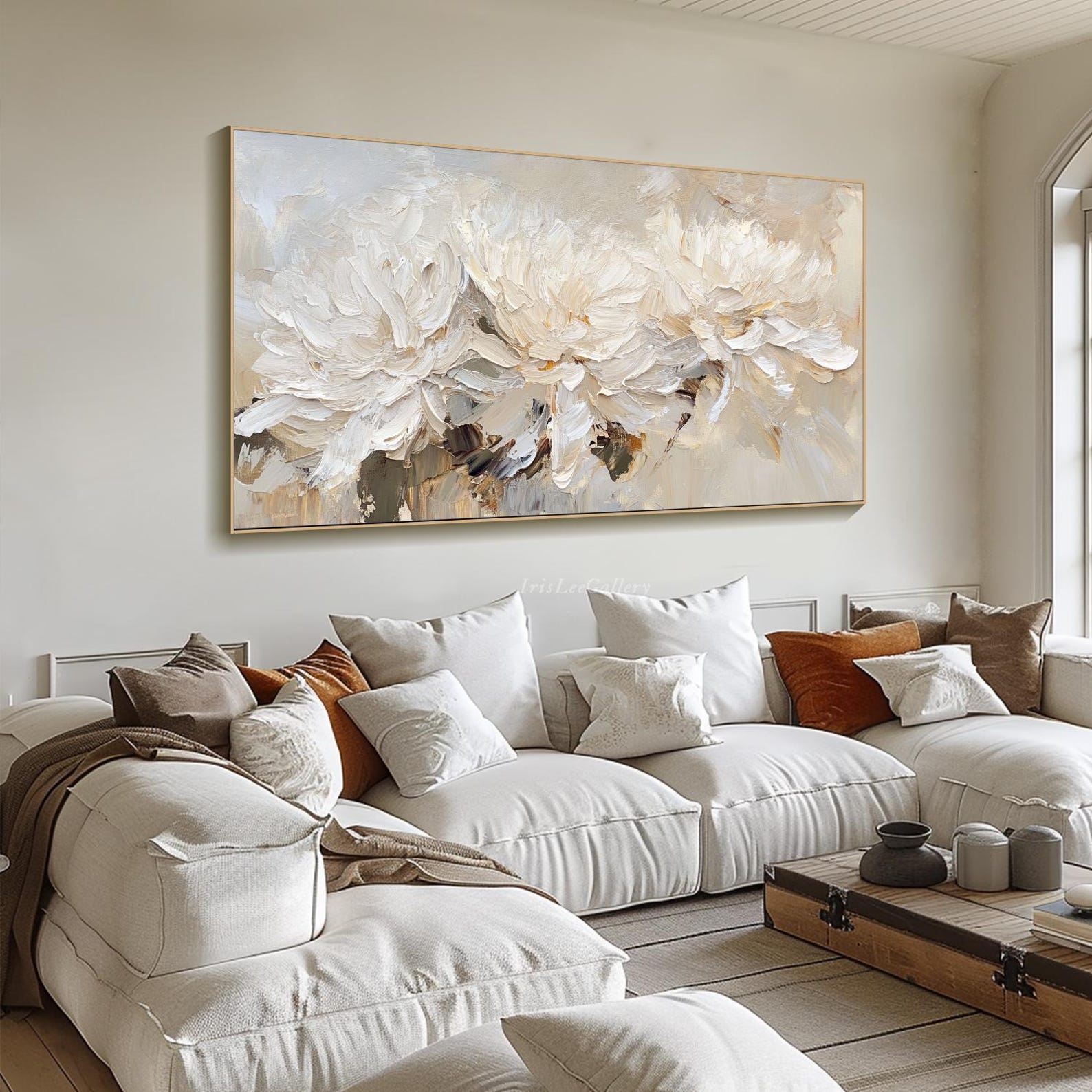 White Flower Oil Painting on Canvas 3D Textured Floral Wall Art Neutral ...