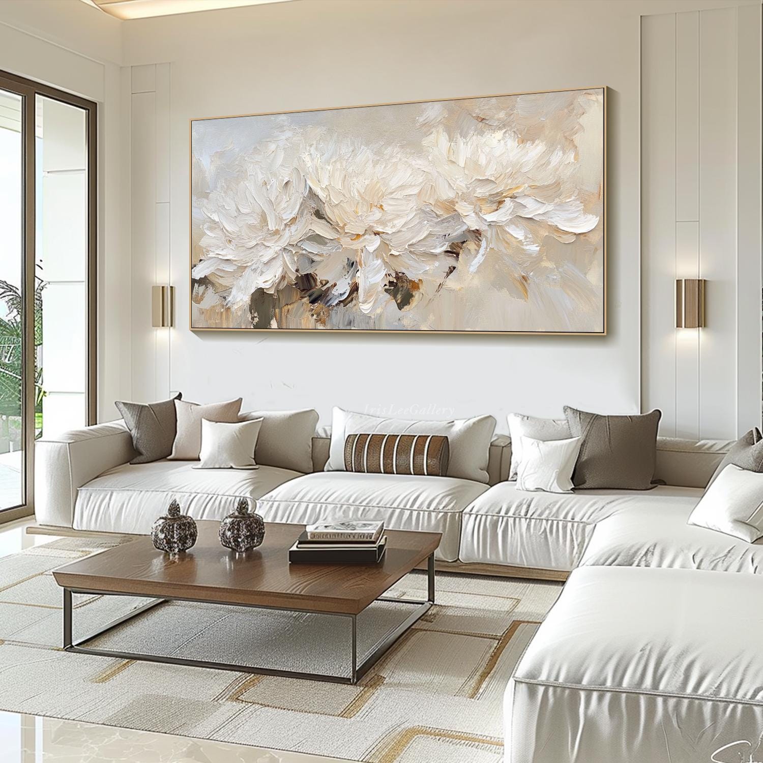 White Flower Oil Painting on Canvas 3D Textured Floral Wall Art Neutral ...