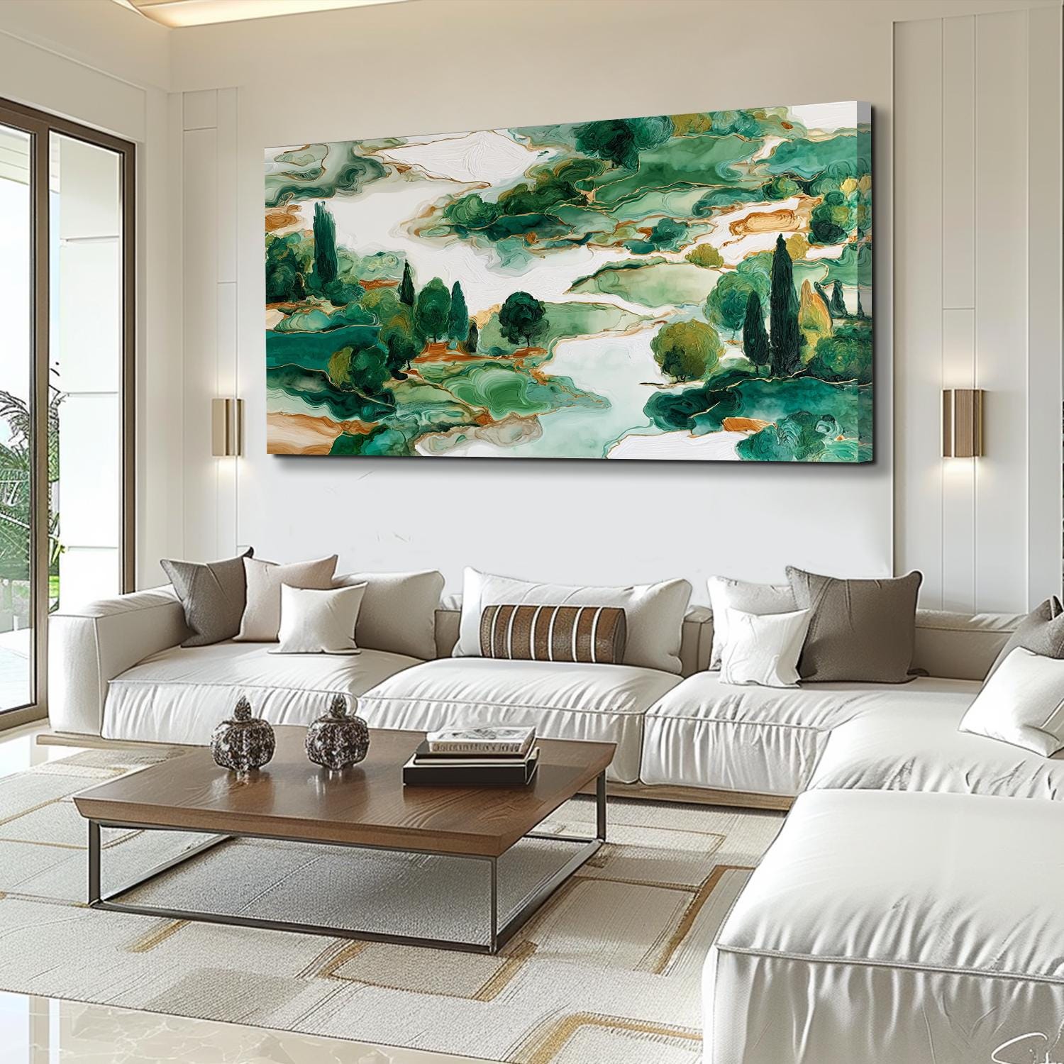 Green Landscape Oil Painting on Canvas Abstract Textured Forest Wall ...