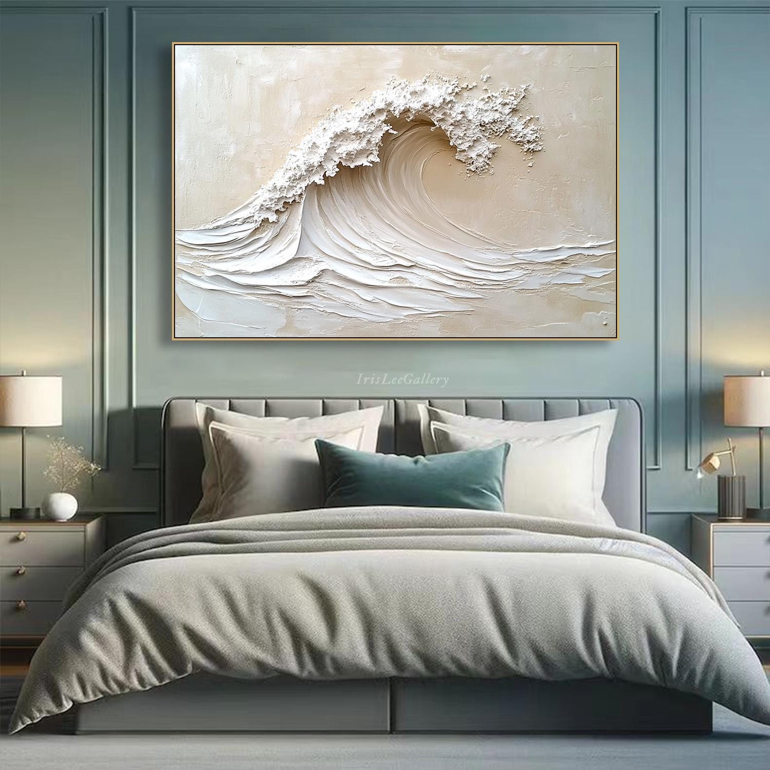 3D Beige Wave Oil Painting on Canvas Textured Abstract Ocean Wall Art ...