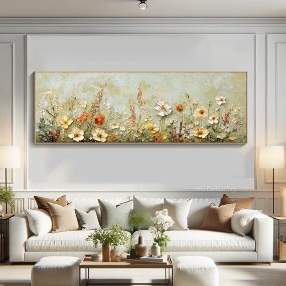 Abstract Floral Painting On Canvas 3D Textured Botanical Wall Art Soft Yellow Flower Art Vibrant Nature-Inspired Decor Living Room Decor