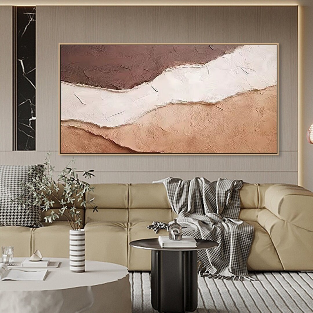3D Minimalist Ocean Painting on Canvas Textured Wall Art Earth Tone ...