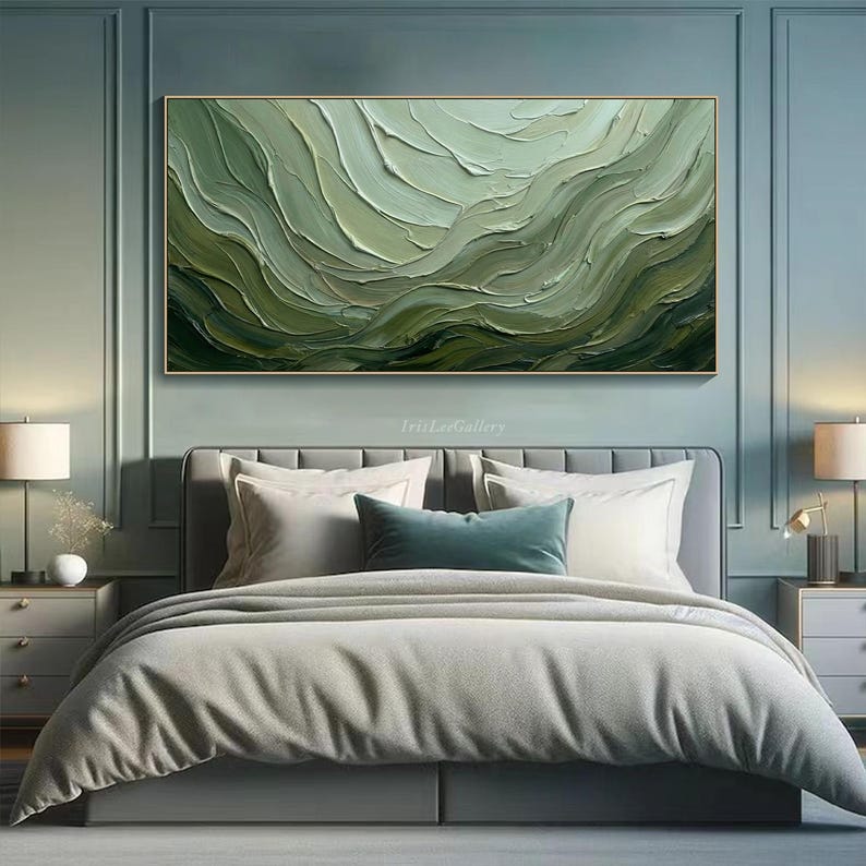 Sage Green 3D Oil Painting on Canvas Texture Abstract Wall Art ...
