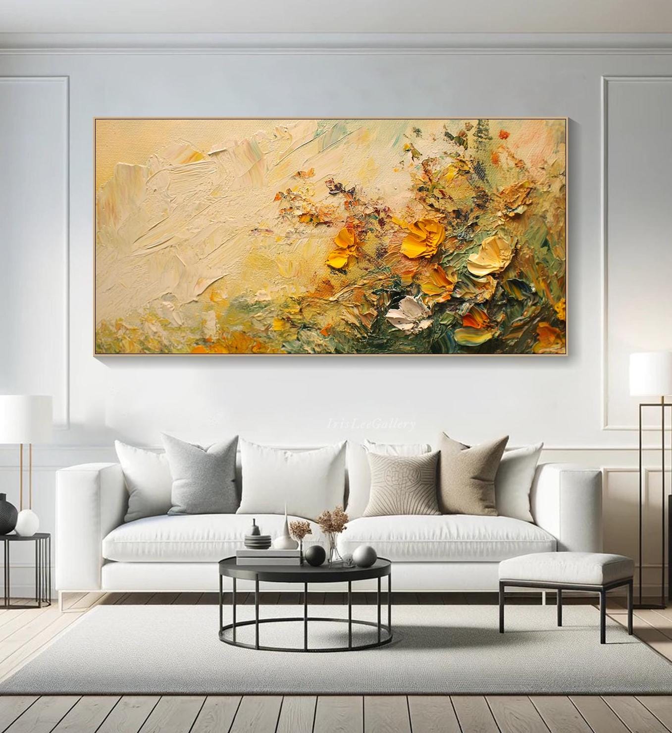 Boho Textured Floral Painting Abstract Yellow Flower Art Colorful Floral Art Impressionist Flower Art Yellow&Green Painting Landscape Art