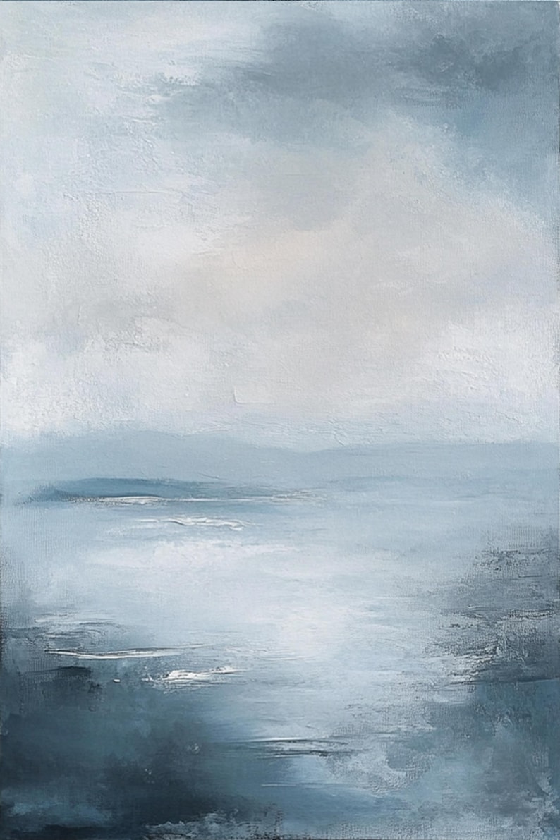 Large Abstract Seascape Wall Art Set of 2 Blue Ocean Canvas Painting Coastal Minimalist Artwork Beach Painting Textured Seascape Framed Art image 9