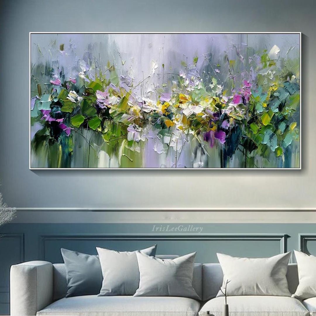 3D Abstract Floral Oil Painting on Canvas Textured Garden Wall Art ...