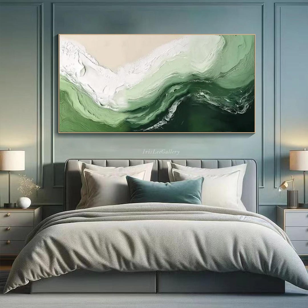 Sage Green Beige Minimalist Beach Painting Large 3D Textured Wall Art ...