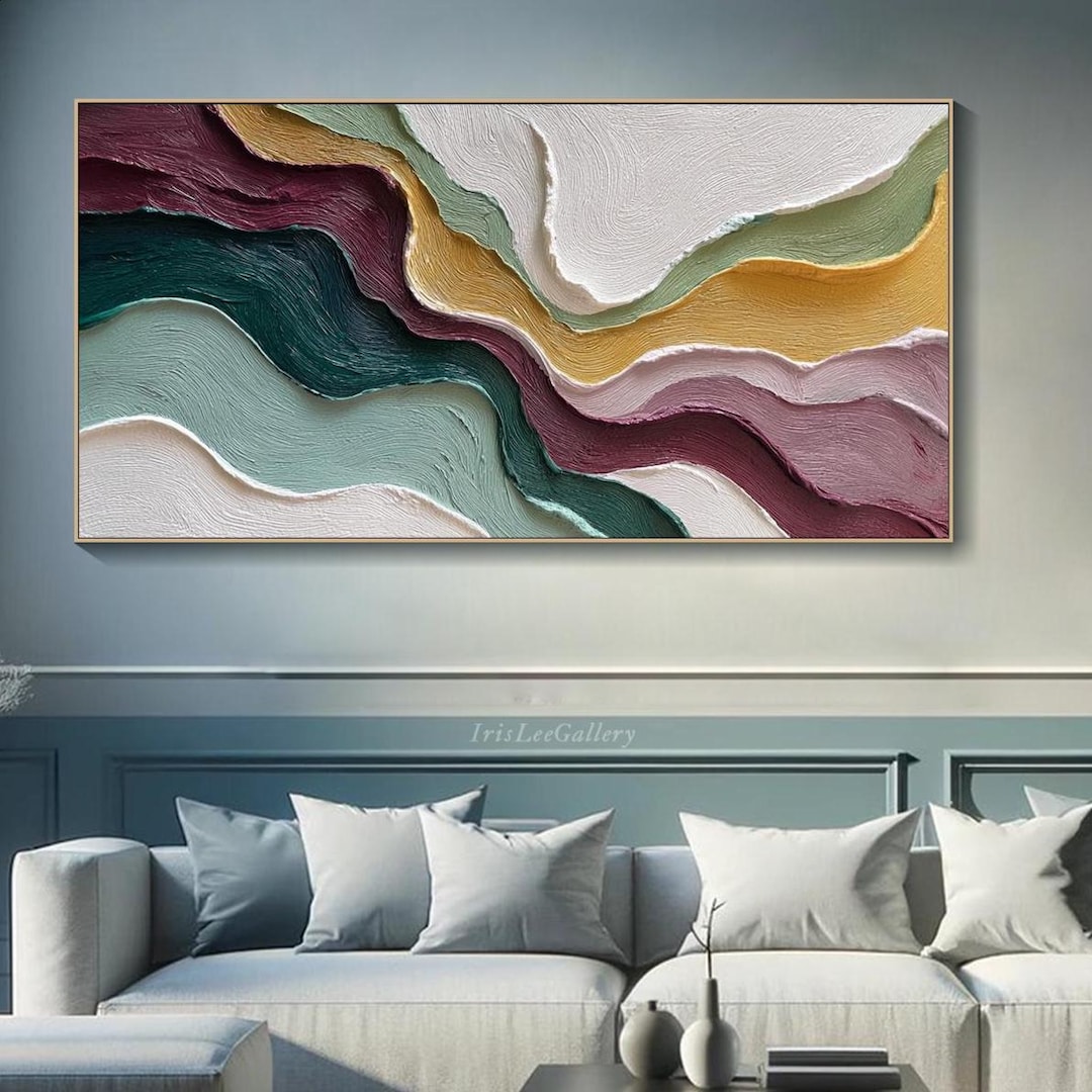 Abstract Mountain River Oil Painting on Canvas Textured Landscape Wall ...