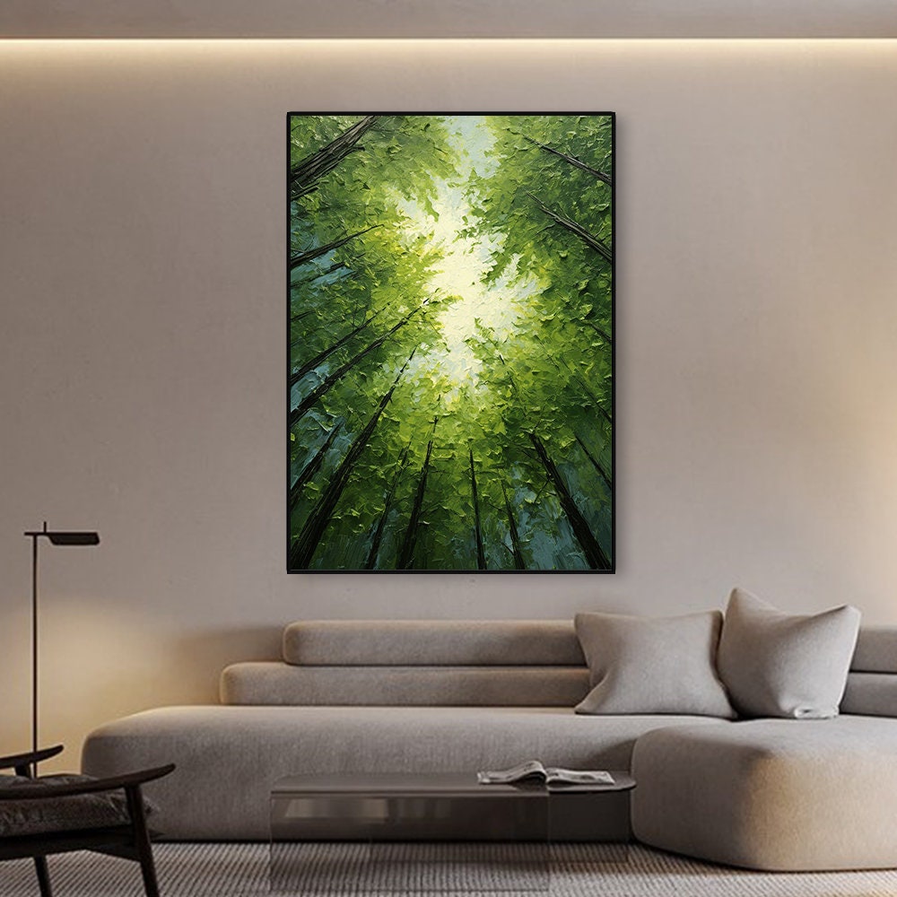 Original Green Forest Painting on Canvas 3D Abstract
