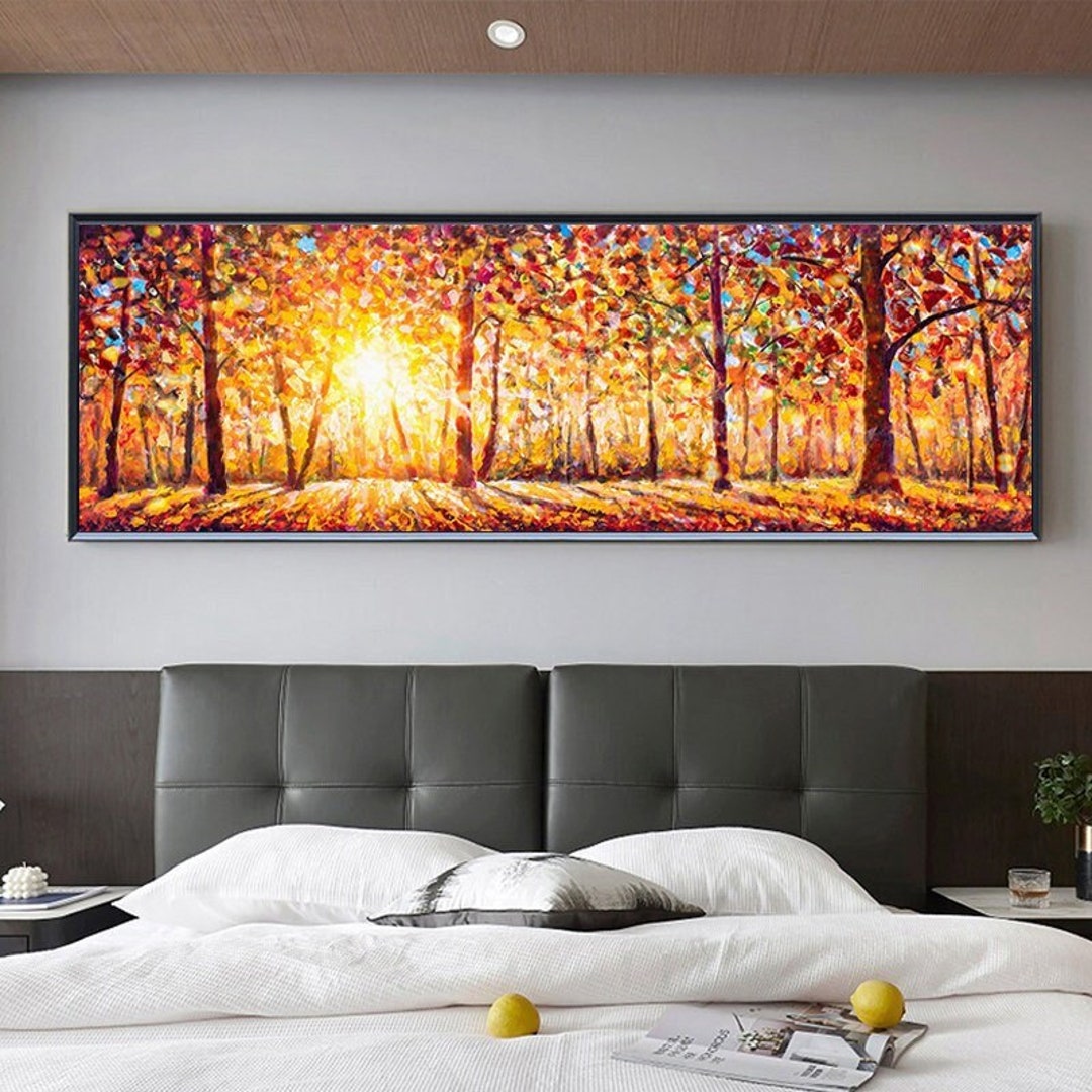 Large Sunset Forest Oil Painting on Canvas Home Décor Boho Wall Decor ...