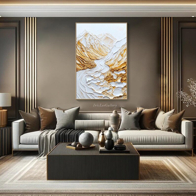 Original 3D Textured Wall Art Plaster Style Mountain Painting on Canvas