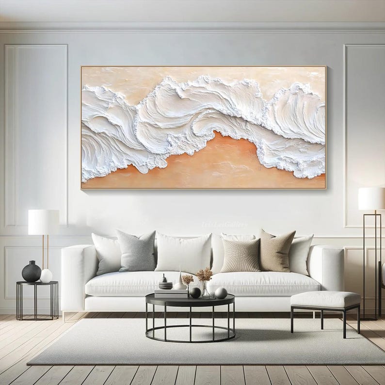 Large 3D Textured Ocean Wall Art Original Plaster Style Beach Painting