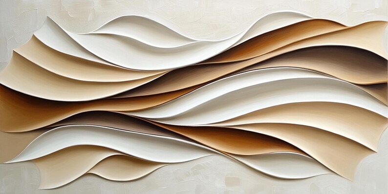 3D Minimalist Abstract Wood Decor Large Textured Wave Wall Art Wabi-Sabi Wall Art Living Room Wall Decor Beige White Neutral Tones Wall Art image 9