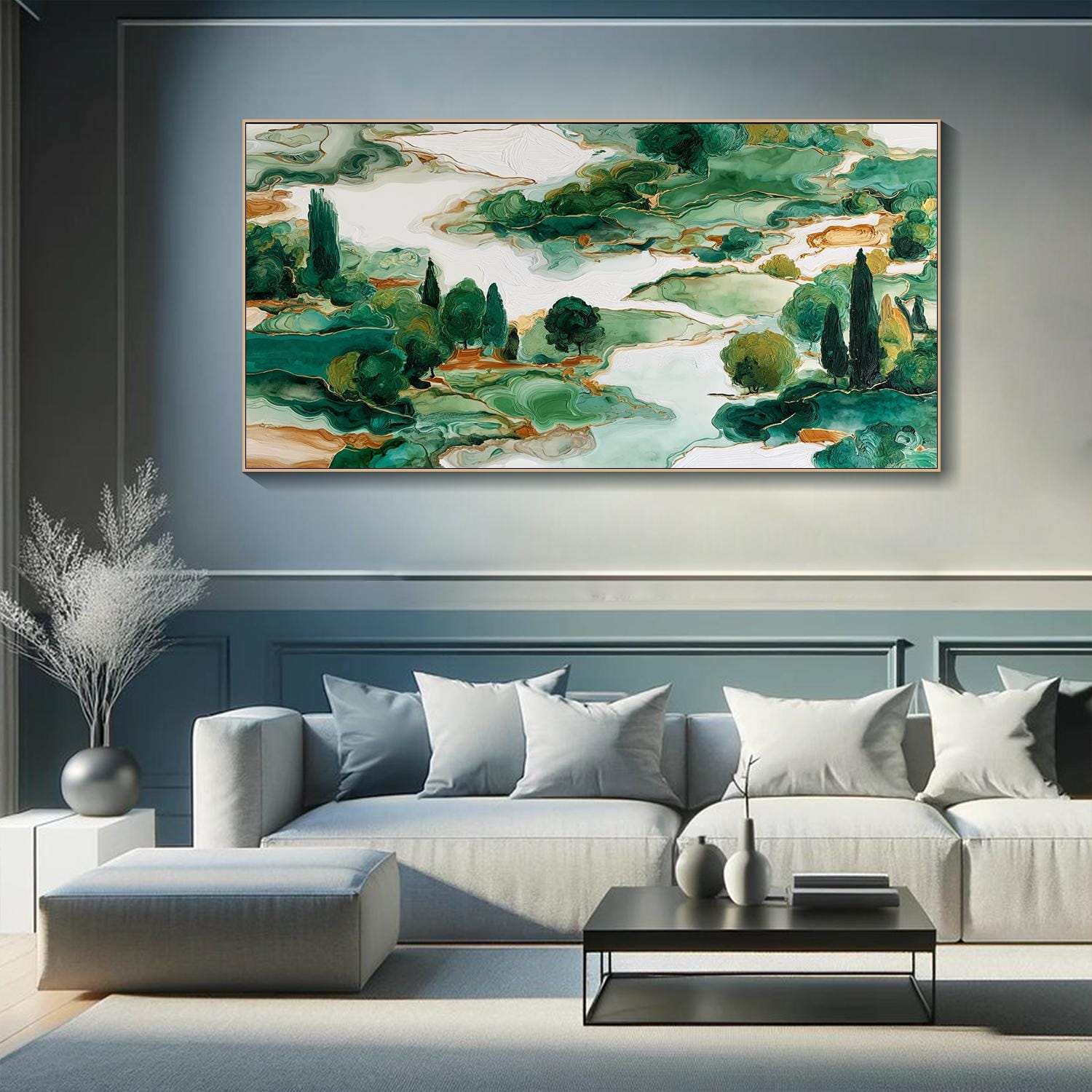 Green Landscape Oil Painting on Canvas Abstract Textured Forest Wall ...