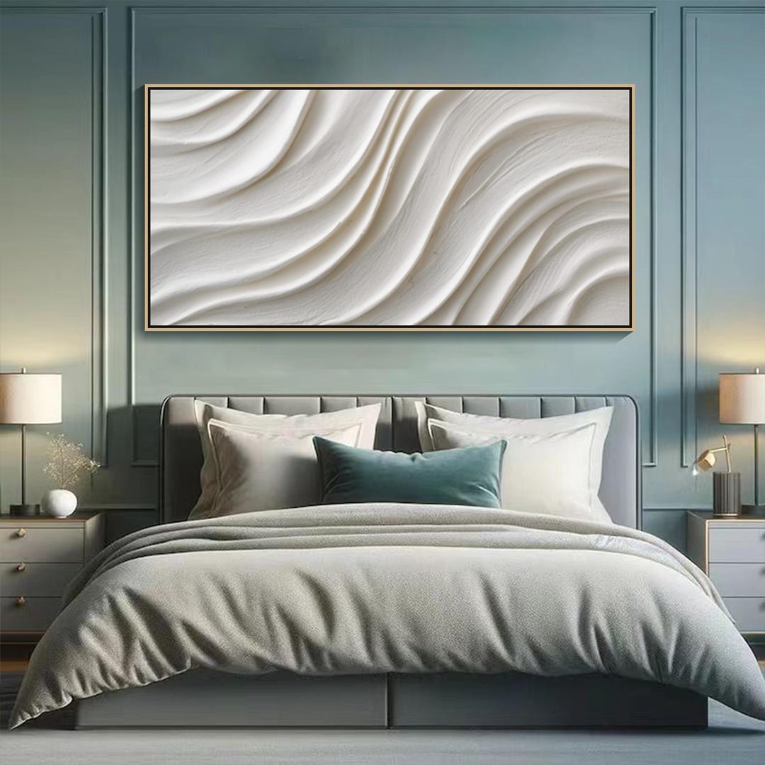 Textured White Wall Art Minimalist Wabi Sabi Painting On Canvas Large 