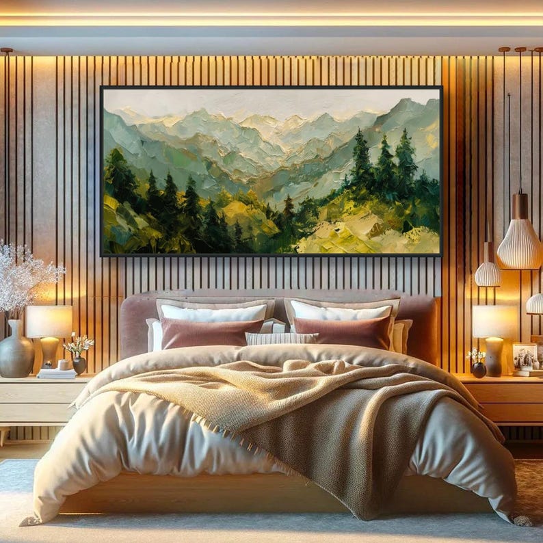 Mountain Textured Wall Art Forest Landscape Oil Painting on Canvas ...