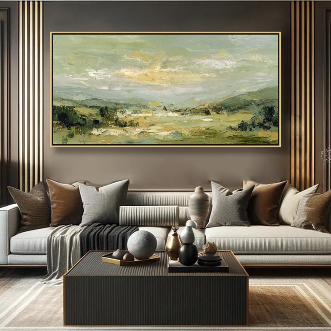 Sage Green Textured Wall Art Landscape Oil Painting on Canvas Large ...