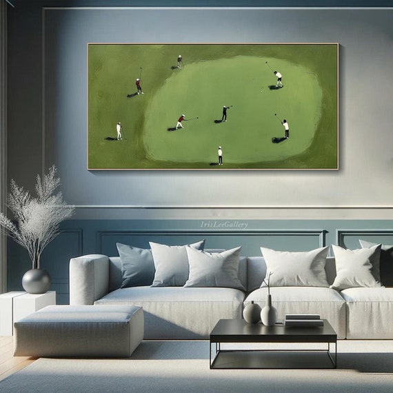 Green Textured Golf Art 3D Palette Knife Painting Modern Golf Artwork Unique Golf Art Contemporary Sport Decor Golf Lovers Gift Green Canvas