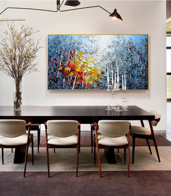Large Impasto Oil Painting on Canvas, Colorful Forest, Blue Sky - Etsy