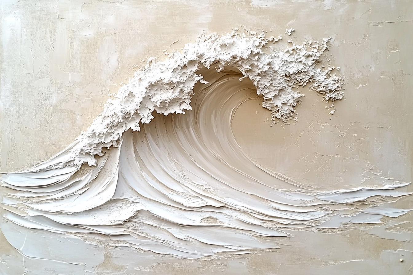 3D Beige Wave Oil Painting on Canvas Textured Abstract Ocean Wall Art ...