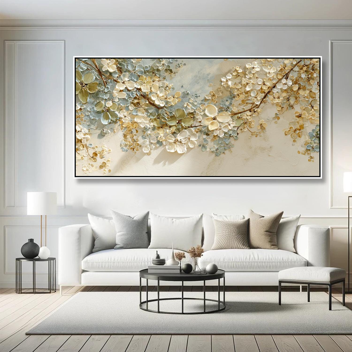 Textured Flower Wall Art 3D White Oil Painting on Canvas Hand Painted ...