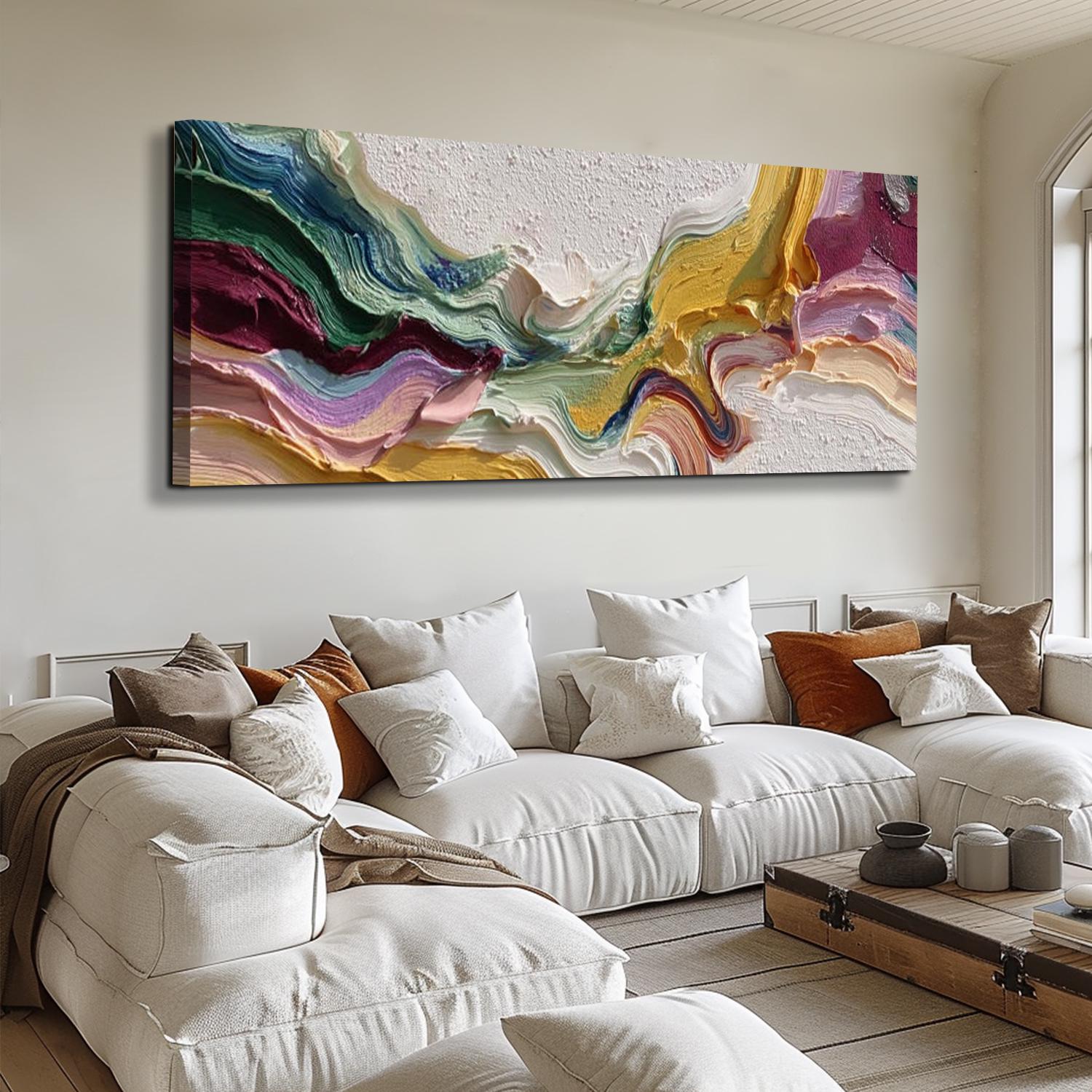 3D Abstract Oil Painting on Canvas Colorful Textured Wall Art Modern ...