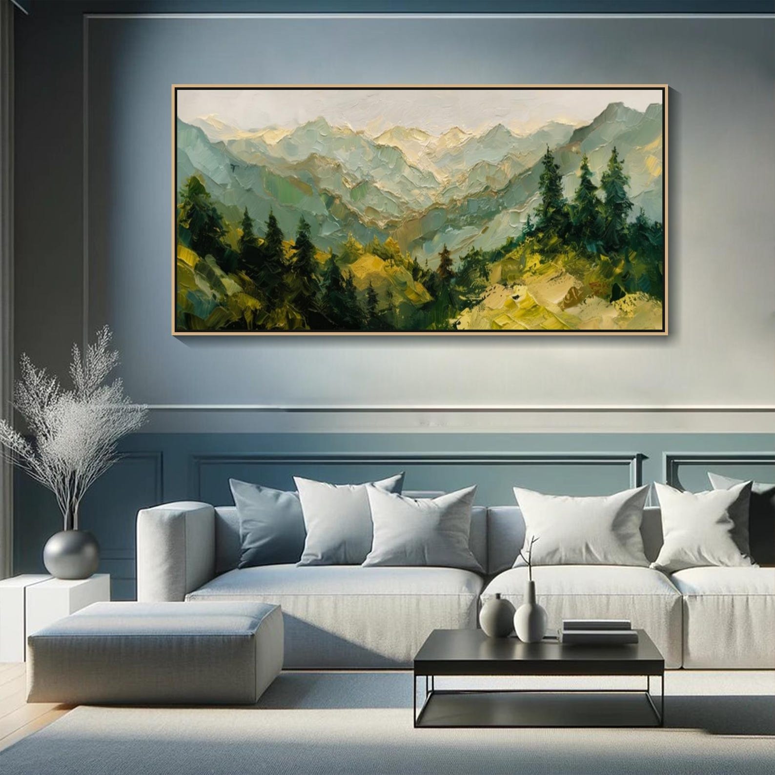 Mountain Textured Wall Art Forest Landscape Oil Painting on Canvas ...
