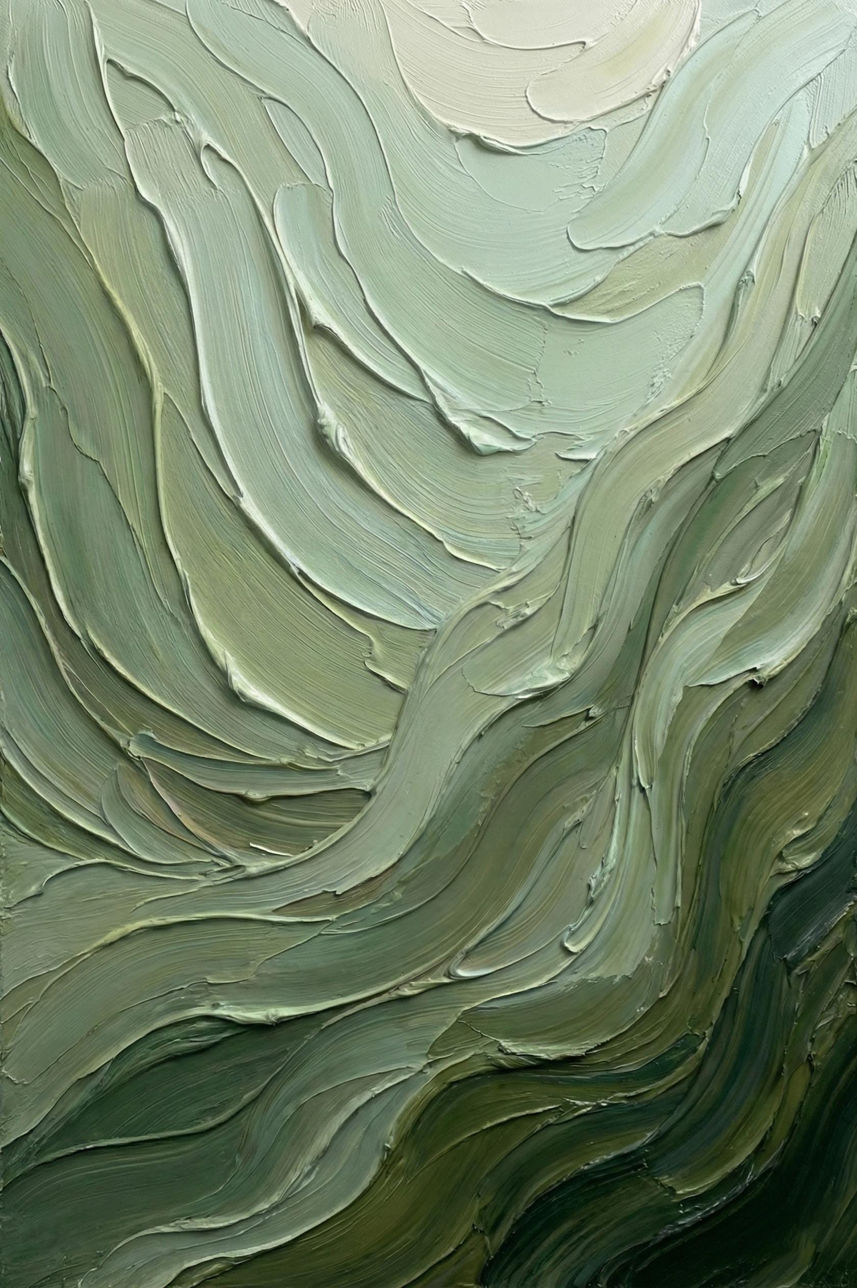Sage Green Oil Painting on Canvas 3D Impasto Textured Wall Art Handmade ...