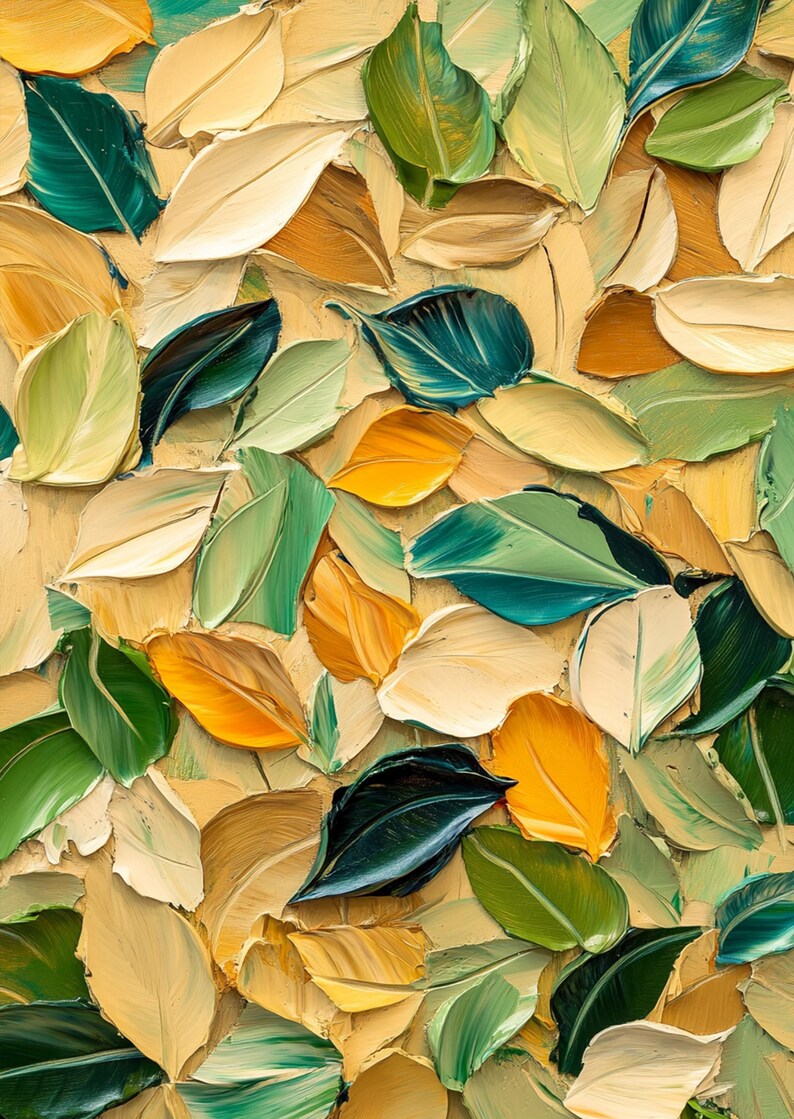 Handpainted Large Plant Textured Wall Art Green Leaf Botanical Oil