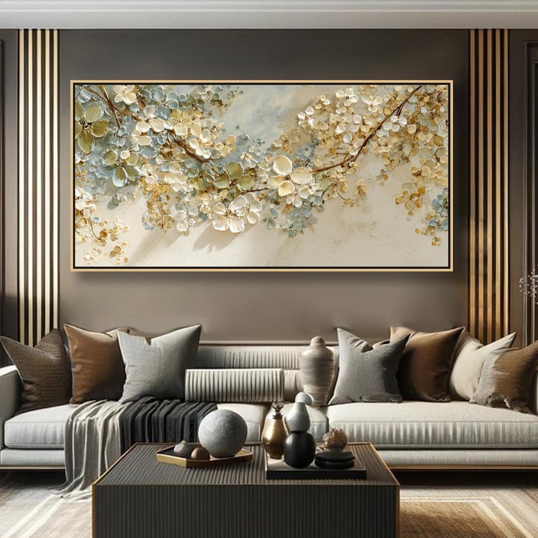 Textured Flower Wall Art 3D White Oil Painting on Canvas Hand Painted ...