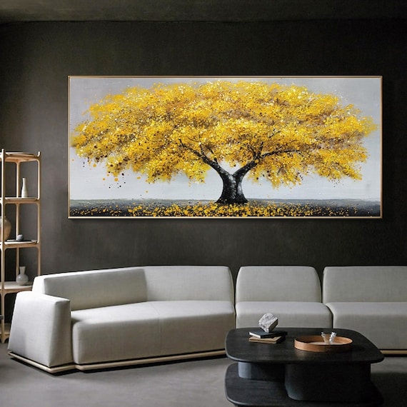 Large Blooming Tower Tree Oil Painting on Canvas Abstract Yellow ...