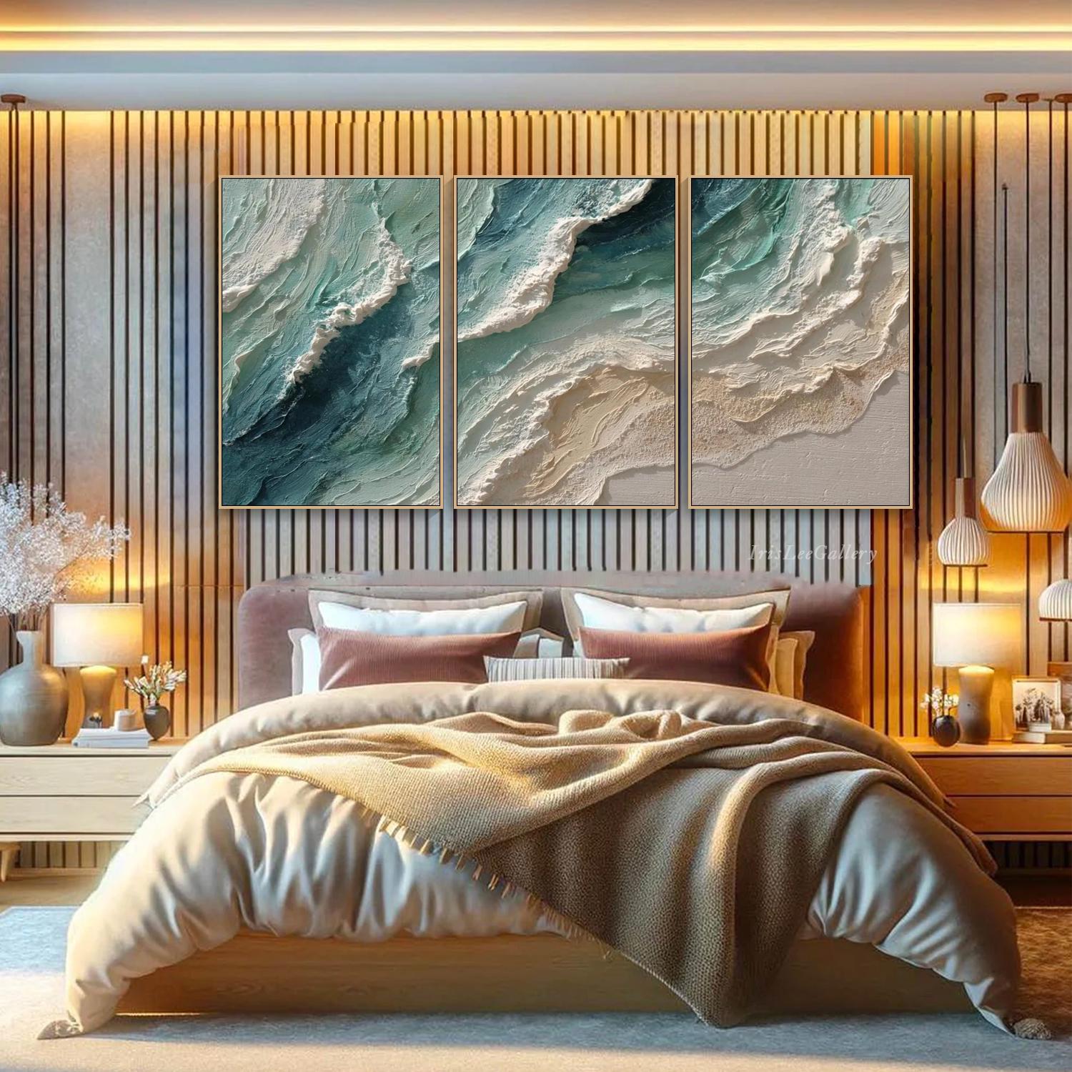 Textured Coastal Wall Art Abstract Ocean Wave Oil Painting on Canvas ...