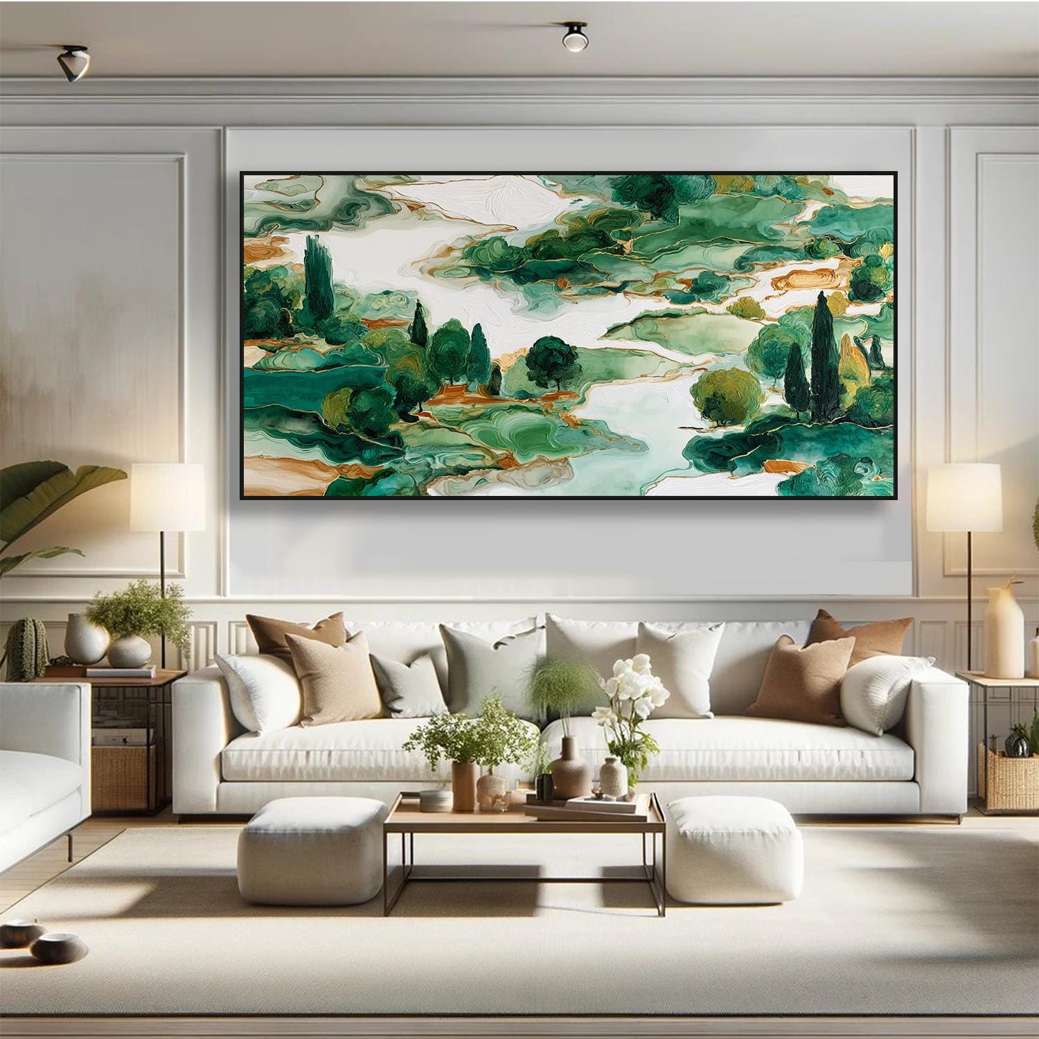 Green Landscape Oil Painting on Canvas Abstract Textured Forest Wall ...