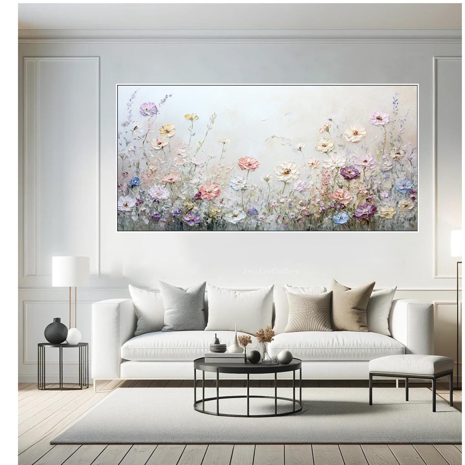 3D Floral Oil Painting on Canvas Textured Wildflower Field Wall Art ...