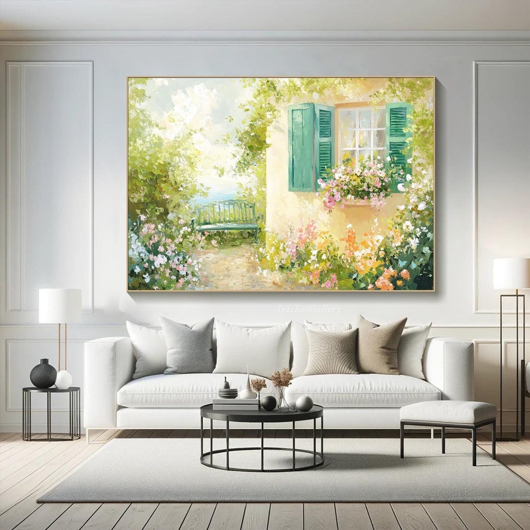 Mediterranean Garden Painting on Canvas 3D Textured Window Wall Art ...