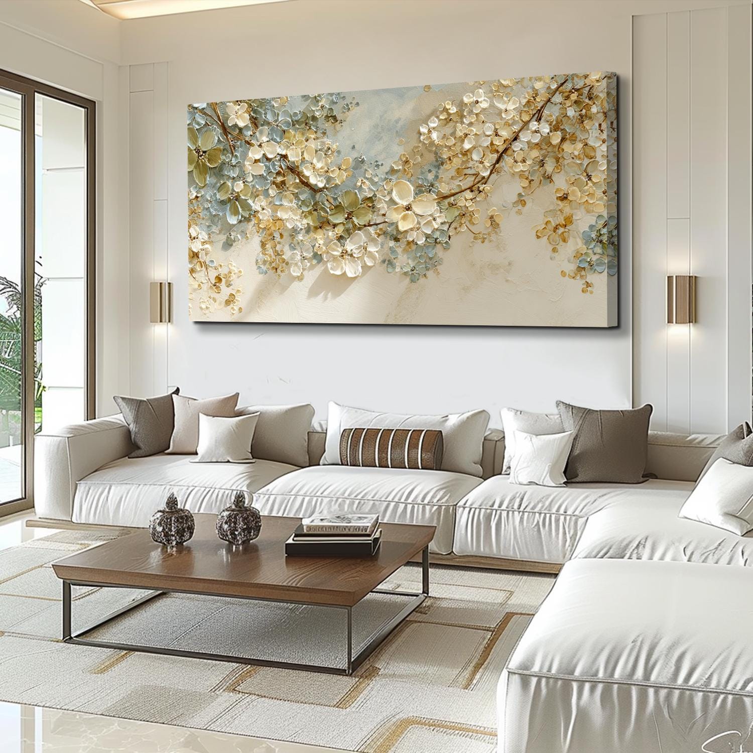 Textured Flower Wall Art 3D White Oil Painting on Canvas Hand Painted ...