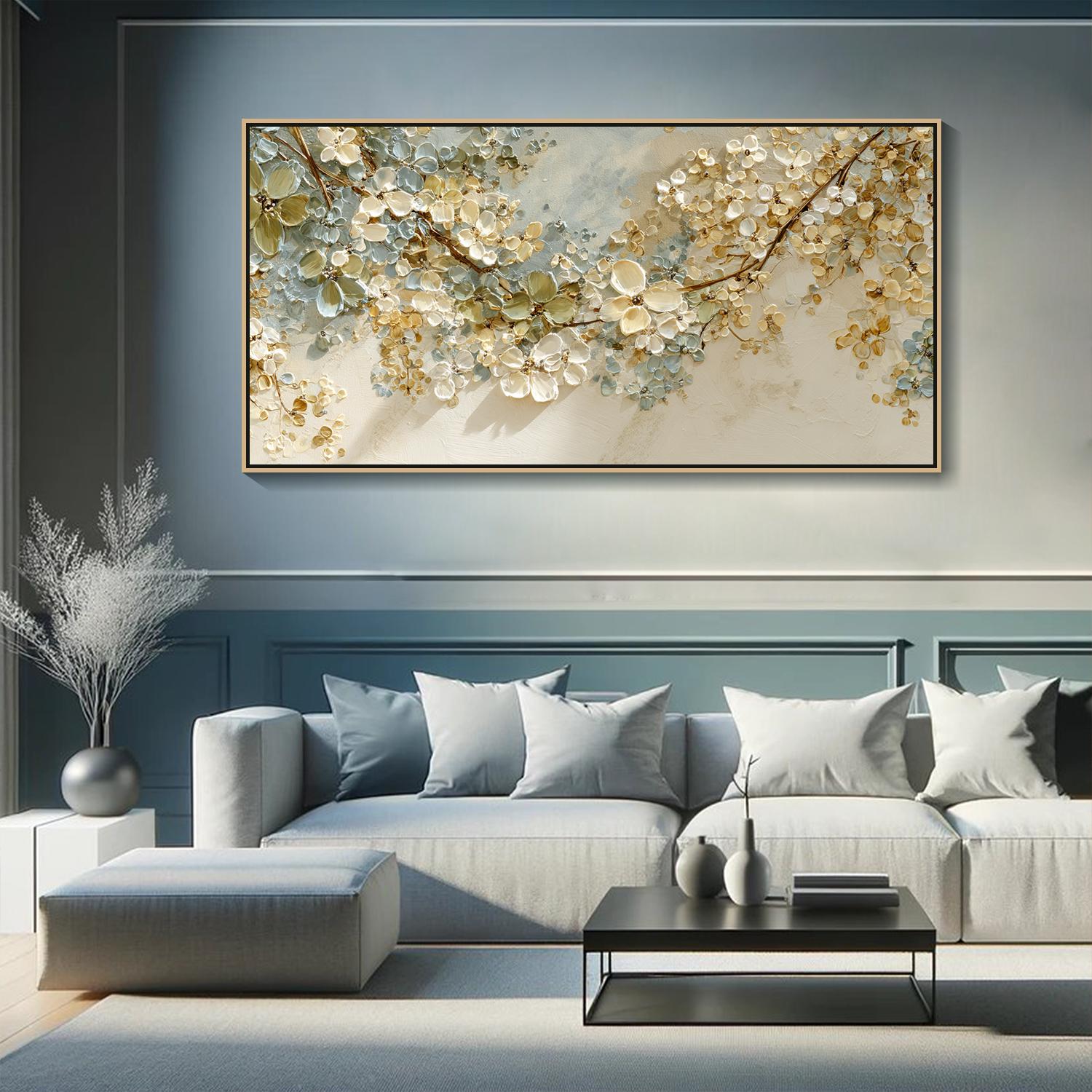 Textured Flower Wall Art 3D White Oil Painting on Canvas Hand Painted ...