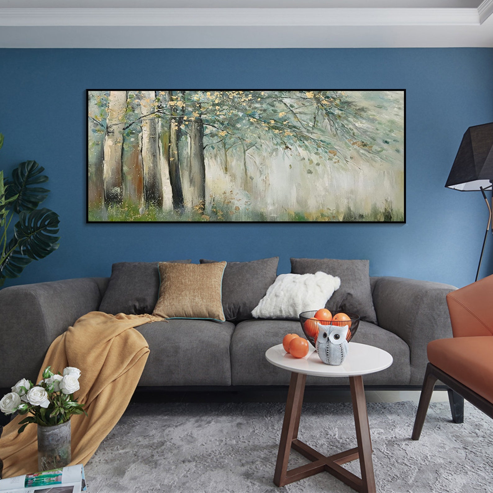 Sage Green Gold Forest Painting on Canvas 3D Abstract Textured Wall Art ...