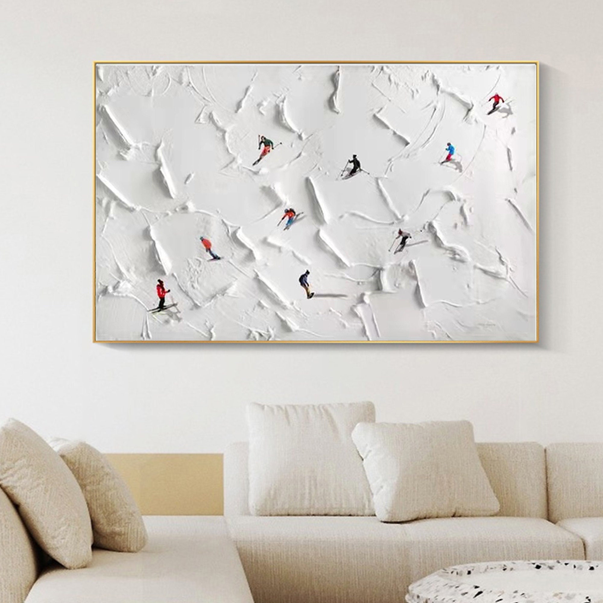 Original Ski Sport Painting on Canvas Custom Painting Texture Wall Art  Personalized Gift Skier on Snowy Mountain Art White Snow Skiing Art - Etsy