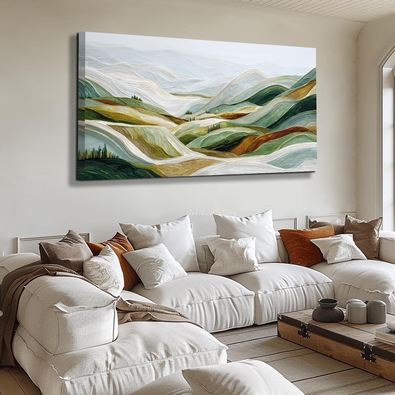 Textured Sage Green Mountain Wall Art Landscape Oil Painting on Canvas ...
