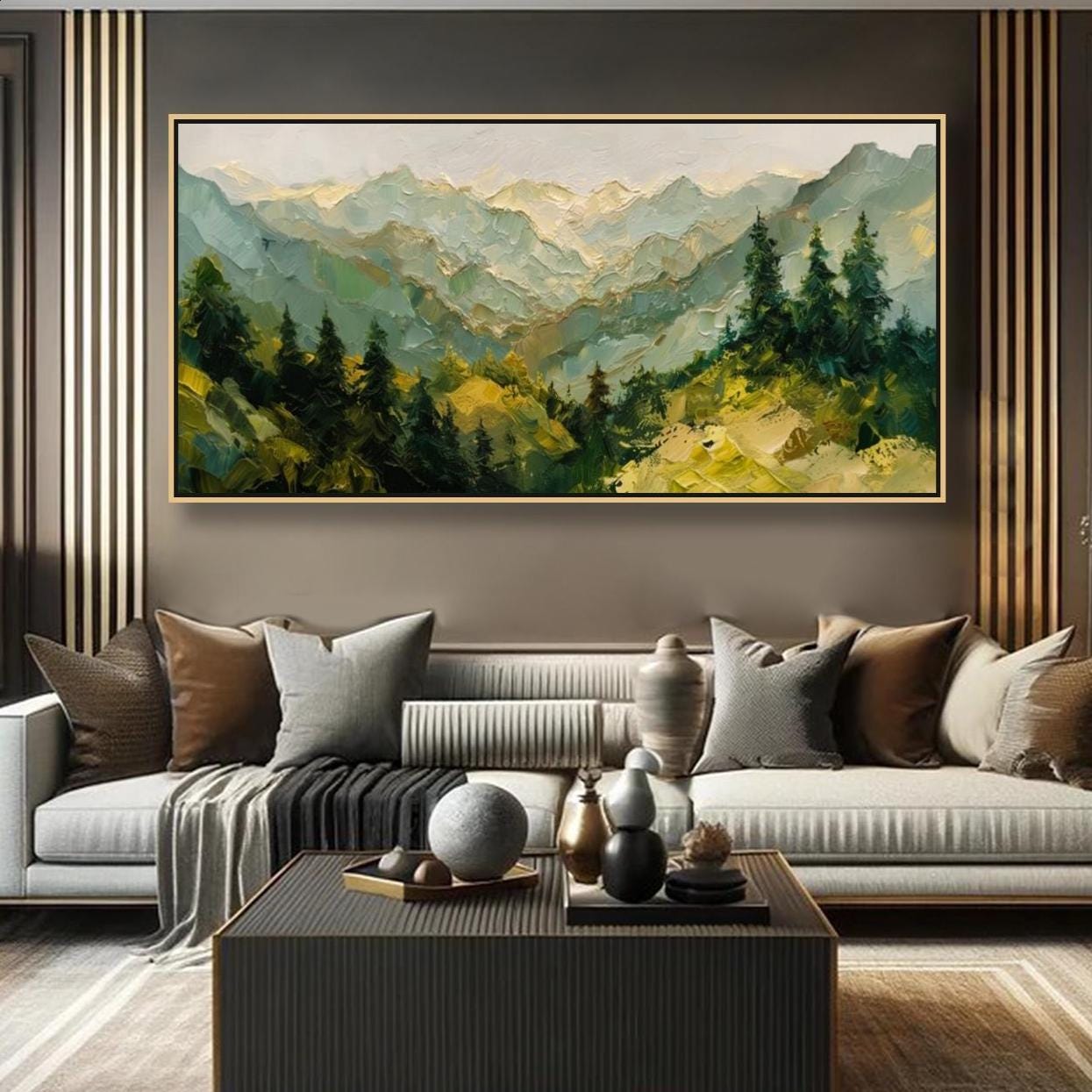 Mountain Textured Wall Art Forest Landscape Oil Painting on Canvas ...